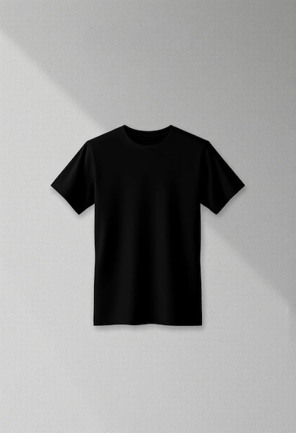 a black t shirt with a black t shirt hanging on a wall