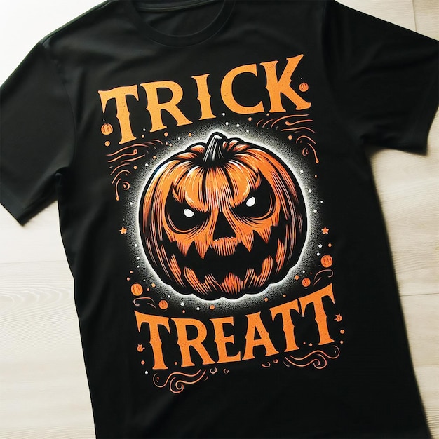 a black t - shirt with a pumpkin on it is labeled halloween