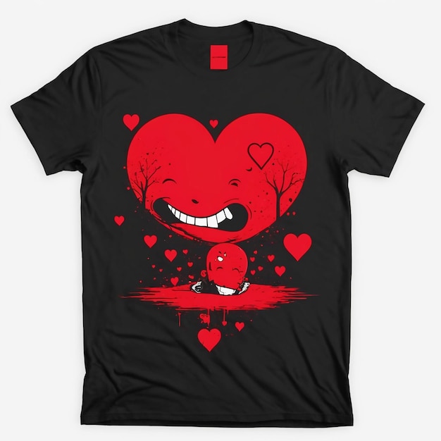 a black t shirt with a red heart on it