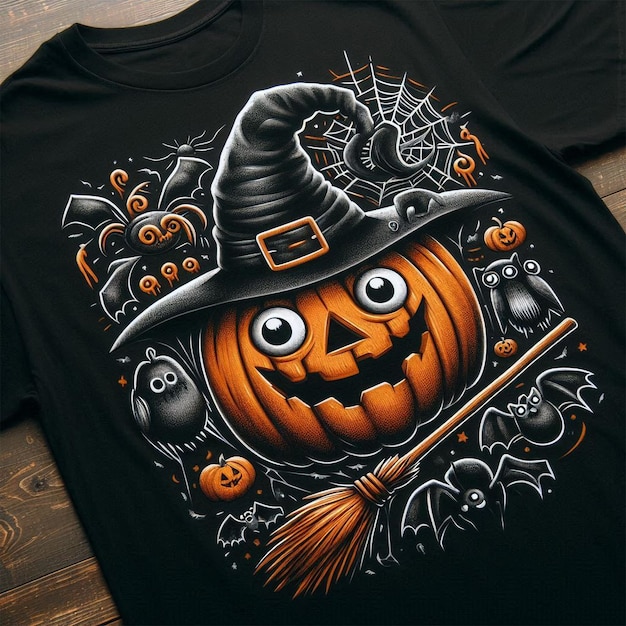 Photo a black t - shirt with a witch hat on it