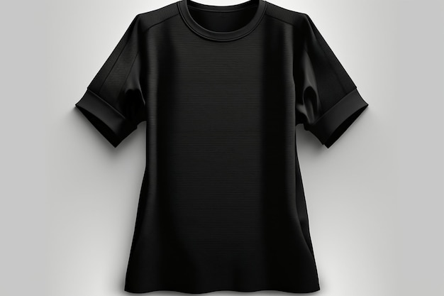 A black t - shirt with the word " on it " on the front.