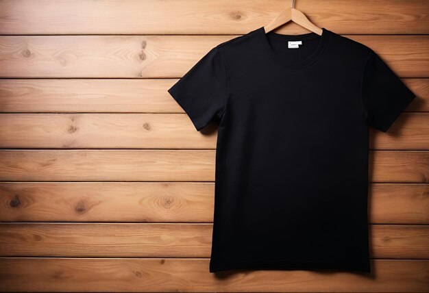 Black t shirt on wooden background