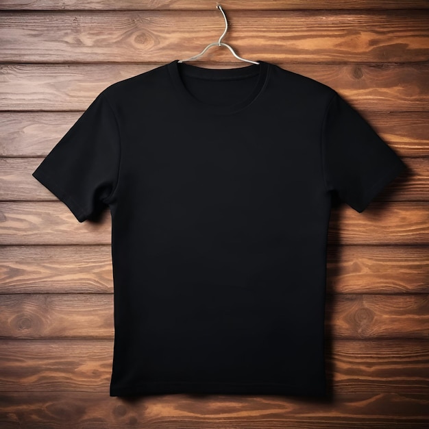 Black t shirt on wooden background