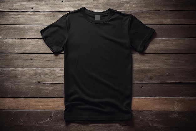 Black t - shirt on a wooden table