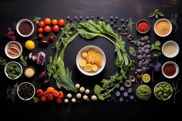 Photo a black table topped with bowls of food a table of ebony hue adorned with dishes of nourishment