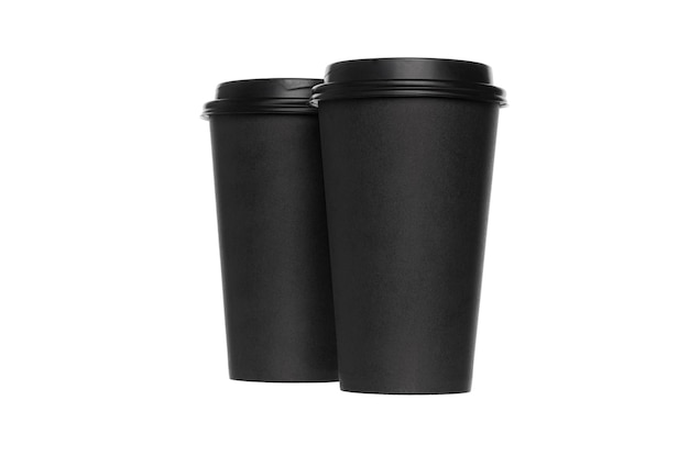 Black takeaway coffee cup isolated on white background Black paper cup isolated