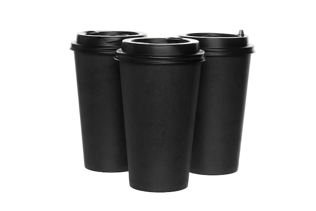 Black takeaway coffee cup isolated on white background Black paper cup isolated