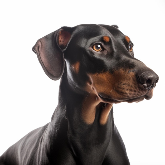 A black and tan doberman dog with a black face.