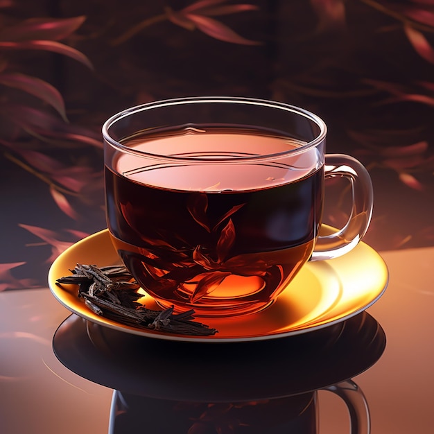 Black tea realistic lighting On a bright Background realistic lighting side view