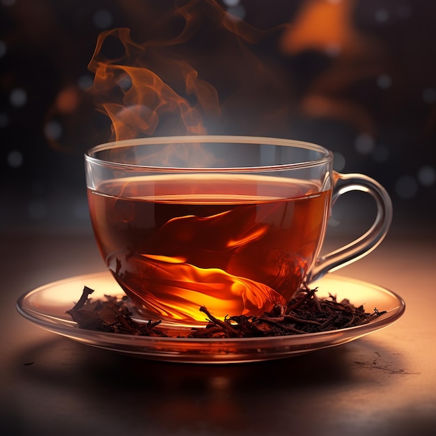 Black tea realistic lighting On a bright Background realistic lighting side view