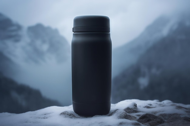 A black thermos bottle mockup