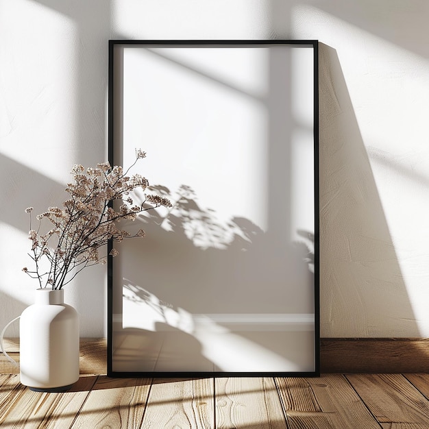 black and thin wood vertical frame mockup with white