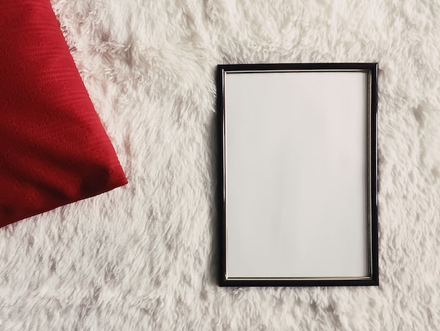 Black thin wooden frame with blank copyspace as poster photo print mockup