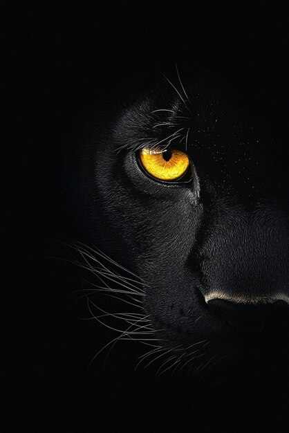 Photo a black tiger with yellow eyes and a black background