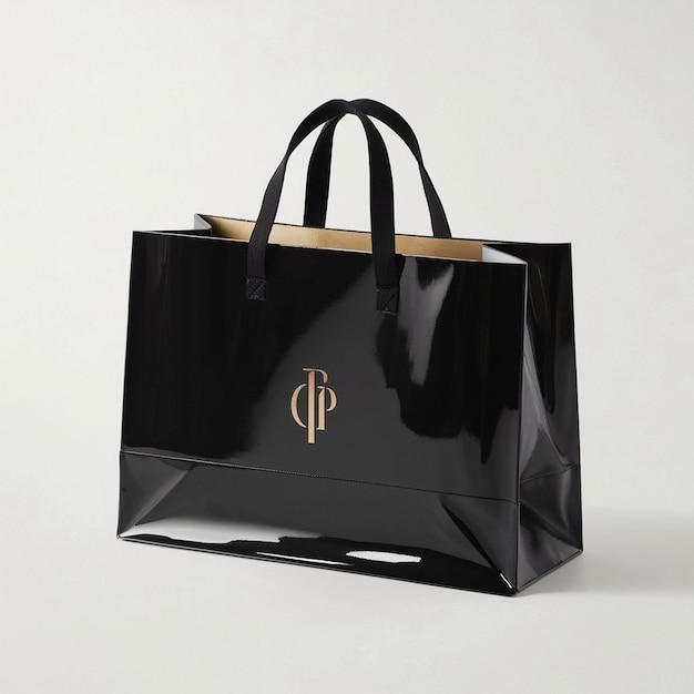 a black tote bag with the letter p on it