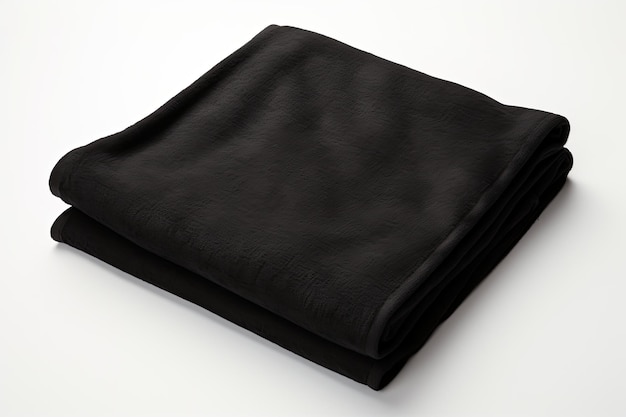 A black towel completely separate from its surroundings placed on a white background