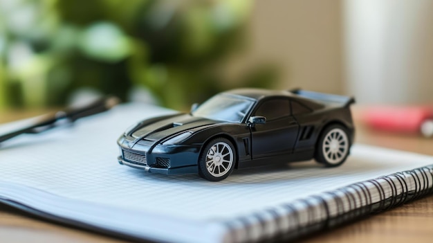 Black Toy Car on Notebook