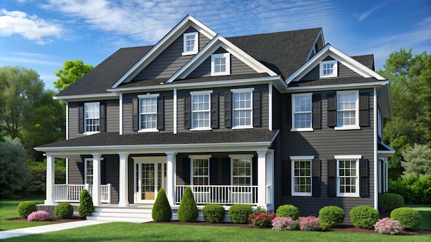 Black traditional american two story house