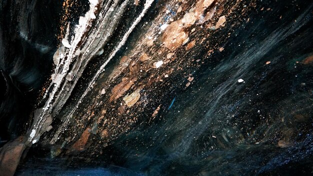 The black transparent color of ice in the cave