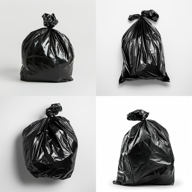 black trash bag on white background