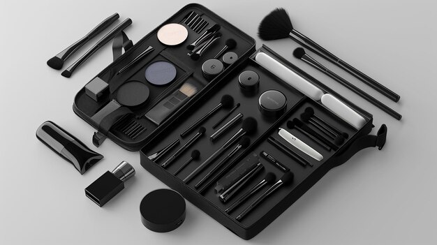 Photo a black tray has a lot of makeup on it