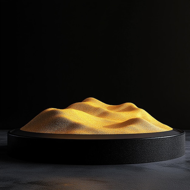 a black tray with a desert on it and a black background