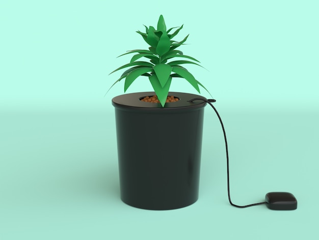 black tree pot green scene plan hydroponics system 3d render