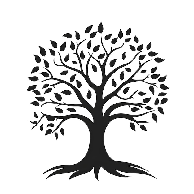 Black tree with leaves isolated on a white background Vector illustration