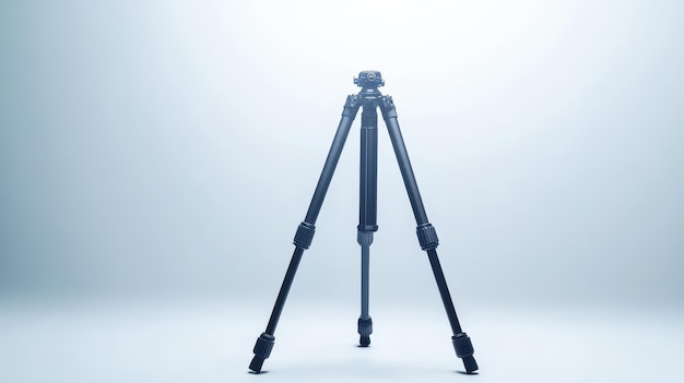 Photo black tripod with adjustable legs on an empty backdrop under soft lighting