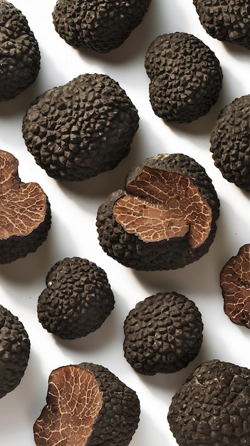 Photo black truffles isolated on a white background fresh sliced truffle delicacy exclusive truffle mushr