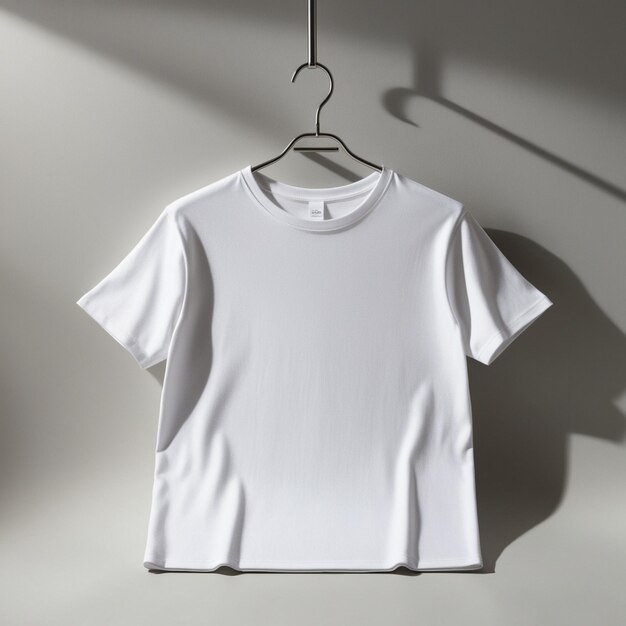 Black TShirt Hanging on White Wall Simple and Minimalistic Clothing Display AI image generator