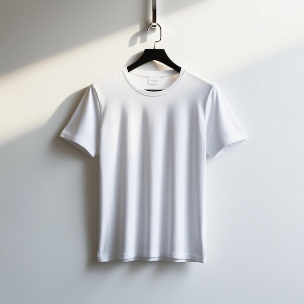 Black TShirt Hanging on White Wall Simple and Minimalistic Clothing Display AI image generator