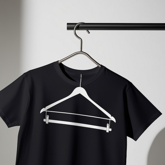 Black TShirt Hanging on White Wall Simple and Minimalistic Clothing Display AI image generator