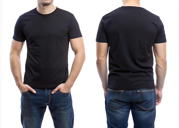 Photo black tshirt mockup front and back side on background