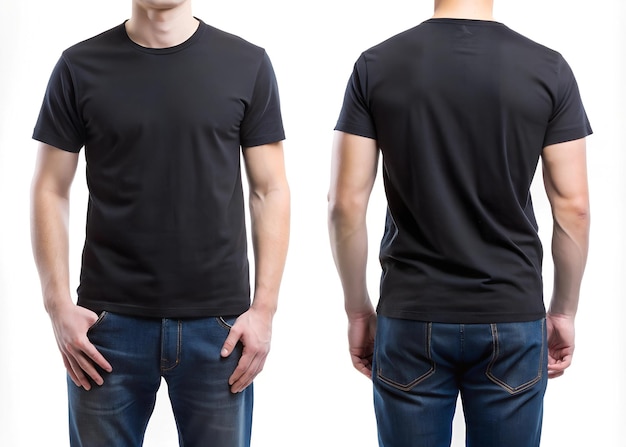 Photo black tshirt mockup front and back side on background