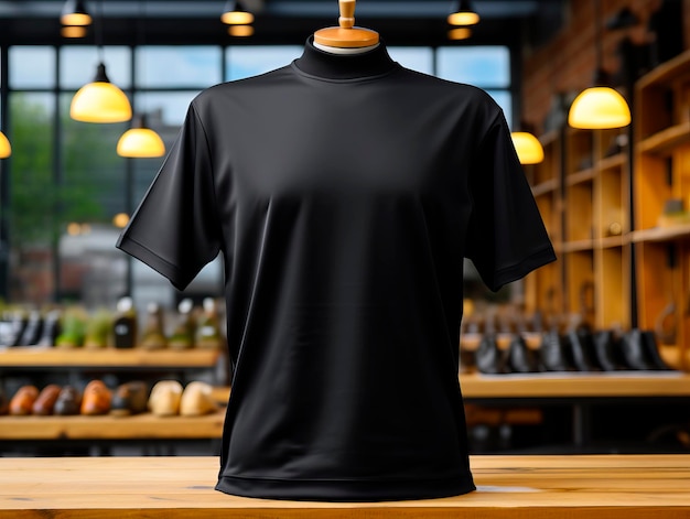 Black tshirt mockup on mannequin front view Generative AI