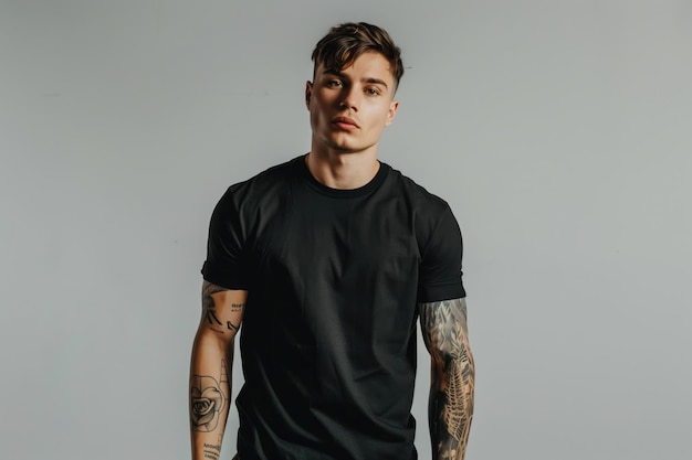 Photo black tshirt mockup studio shot male model generative ai