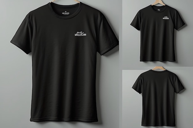 Black tshirt mockup template on grey background Front view 3d rendering