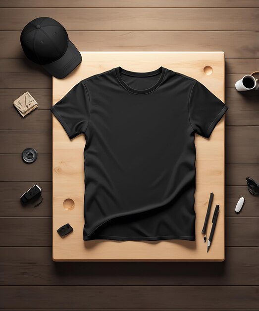 Photo black tshirt studio mockup