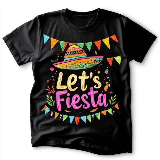 Photo black tshirt with colorful lets fiesta design