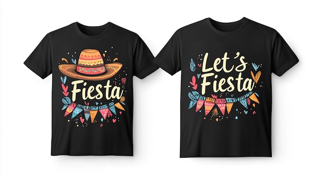 Photo black tshirt with colorful lets fiesta design