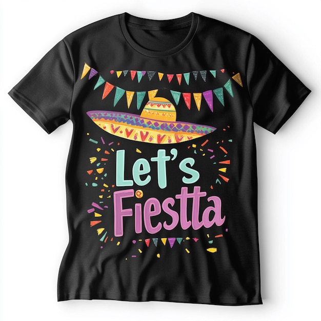 Photo black tshirt with colorful lets fiesta design