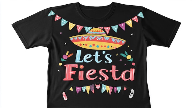 Black tshirt with colorful Lets Fiesta design