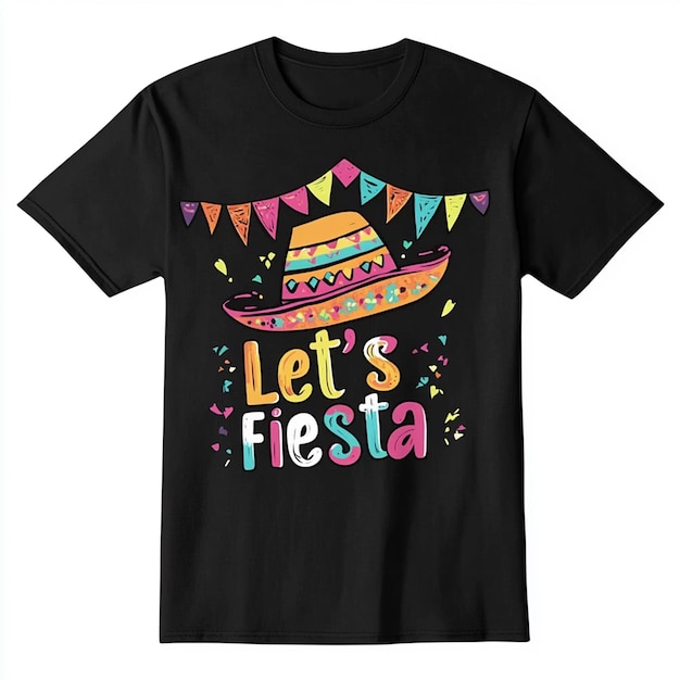 Photo black tshirt with colorful lets fiesta design