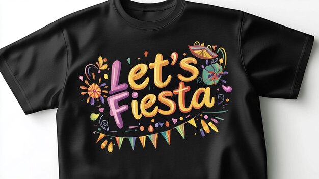 Photo black tshirt with colorful lets fiesta design