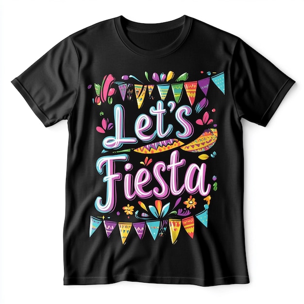 Photo black tshirt with colorful lets fiesta design