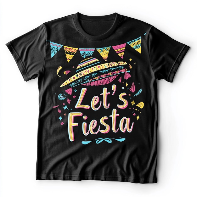 Photo black tshirt with colorful lets fiesta design