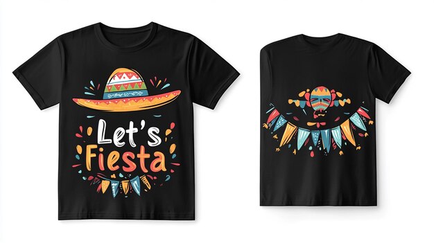 Black tshirt with colorful Lets Fiesta design