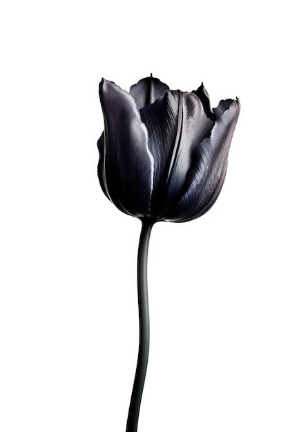 A black tulip with a white background.