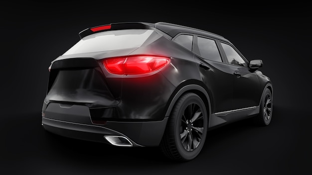 A black ultramodern SUV with a catchy expressive design for young people and families on a black iso